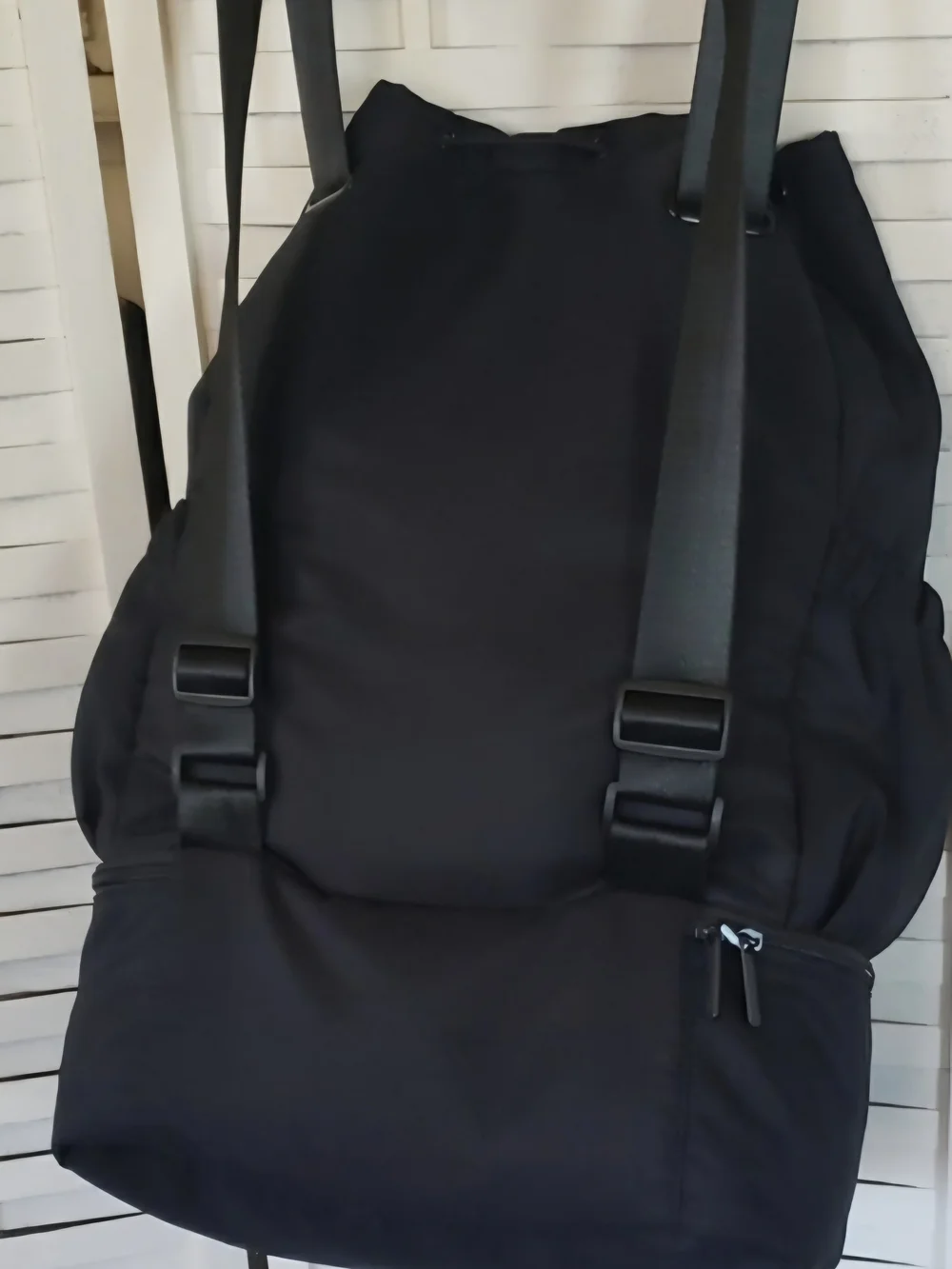 Beyond Yoga Black Drawstring Women’s Backpack with Lower Zip Pocket